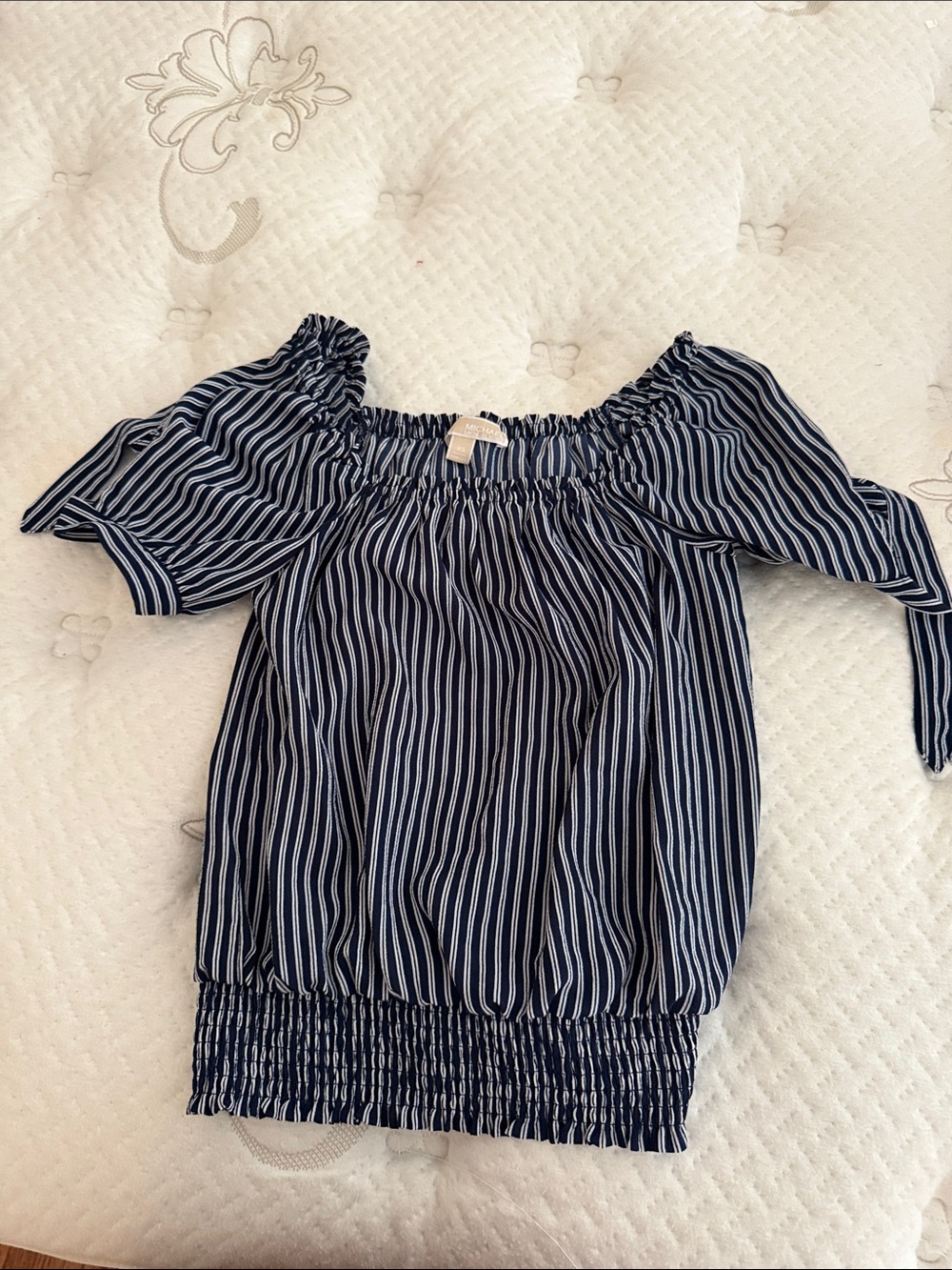 Michael Kors Navy and White Striped Off-Shoulder Top EUC
